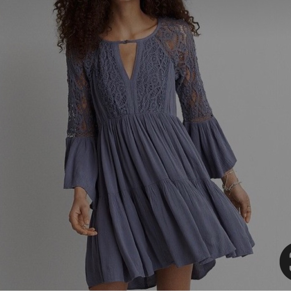 American Eagle Women’s Dusty Blue Lace Dress Size M